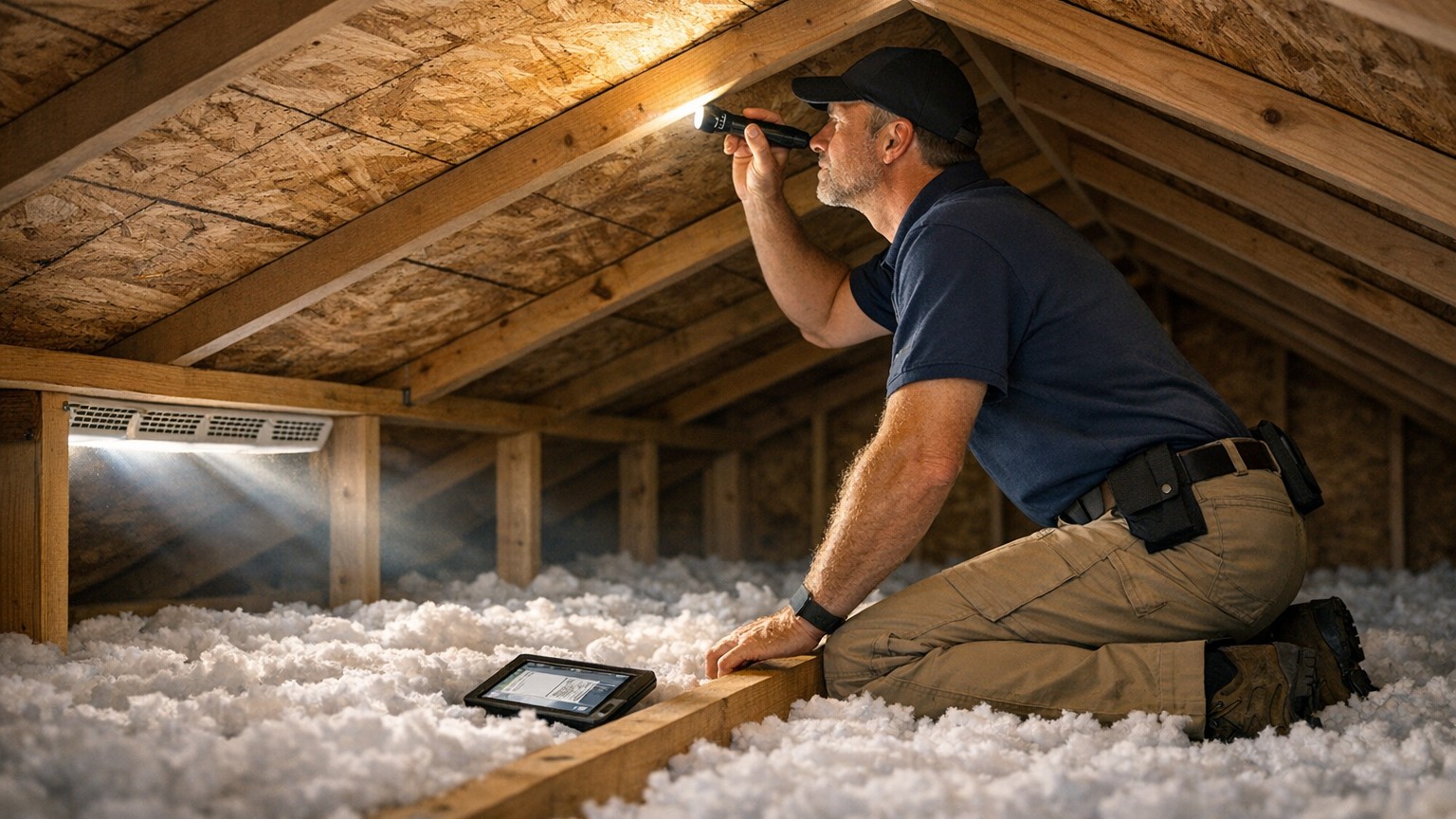 Attic with moisture and mold growth