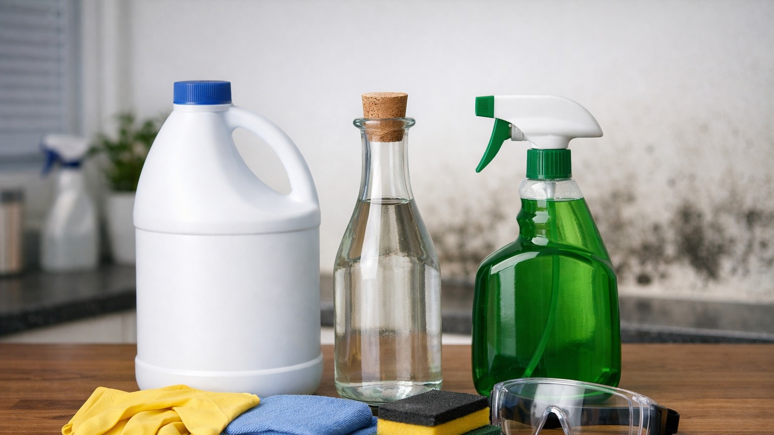 Cleaning supplies used for mold cleanup