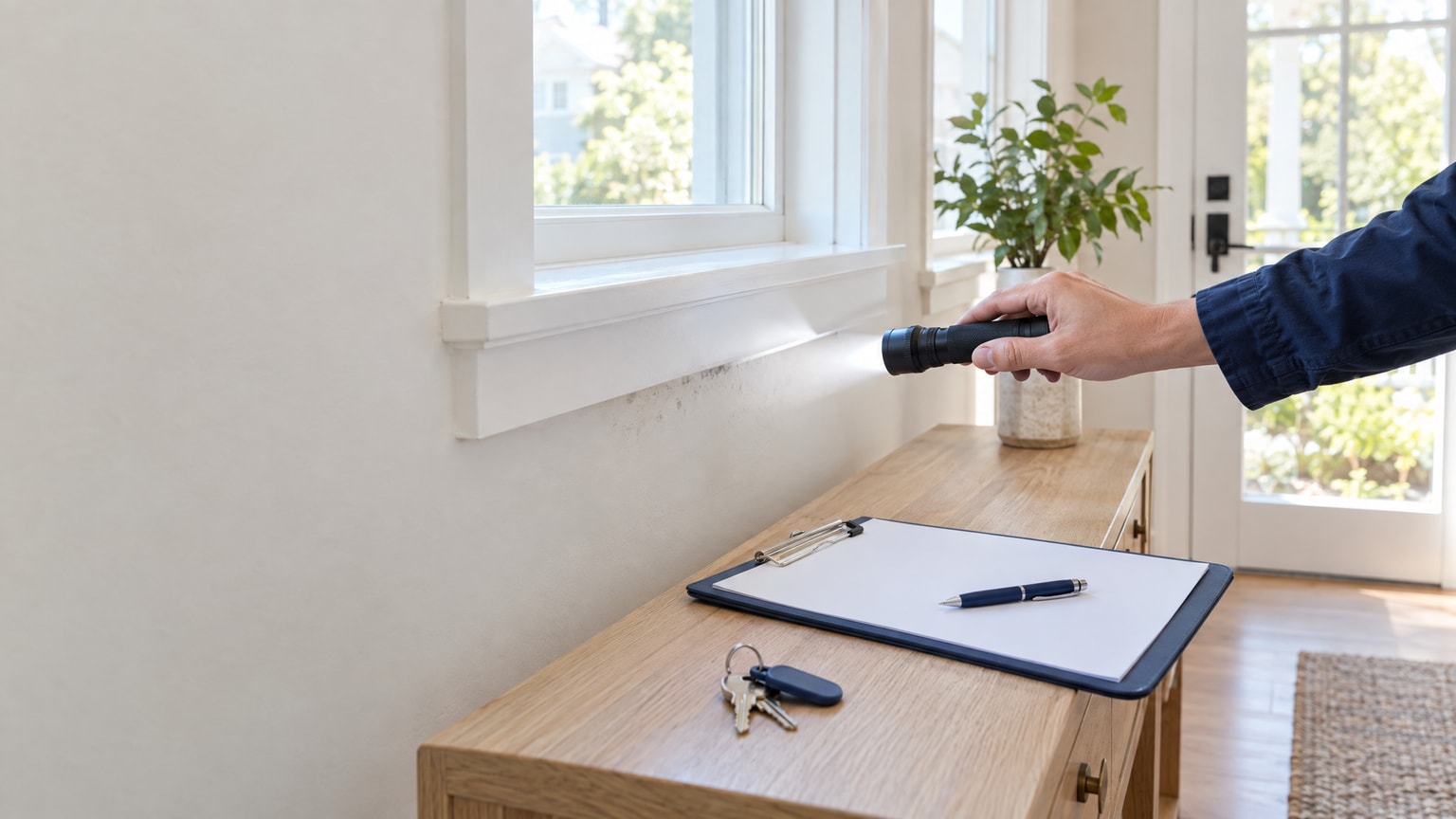 Home buyer inspecting property for mold issues