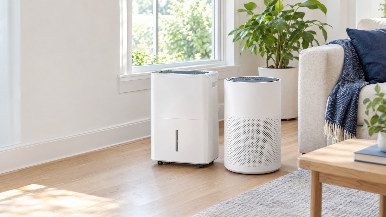Dehumidifier and portable air cleaner for moisture and particle control
