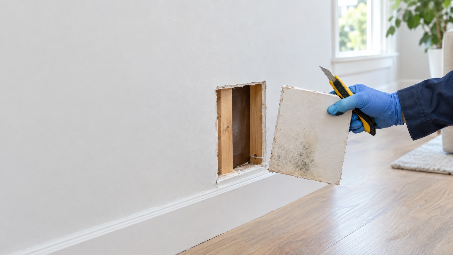 Mold growth on drywall requiring assessment for cleaning or removal