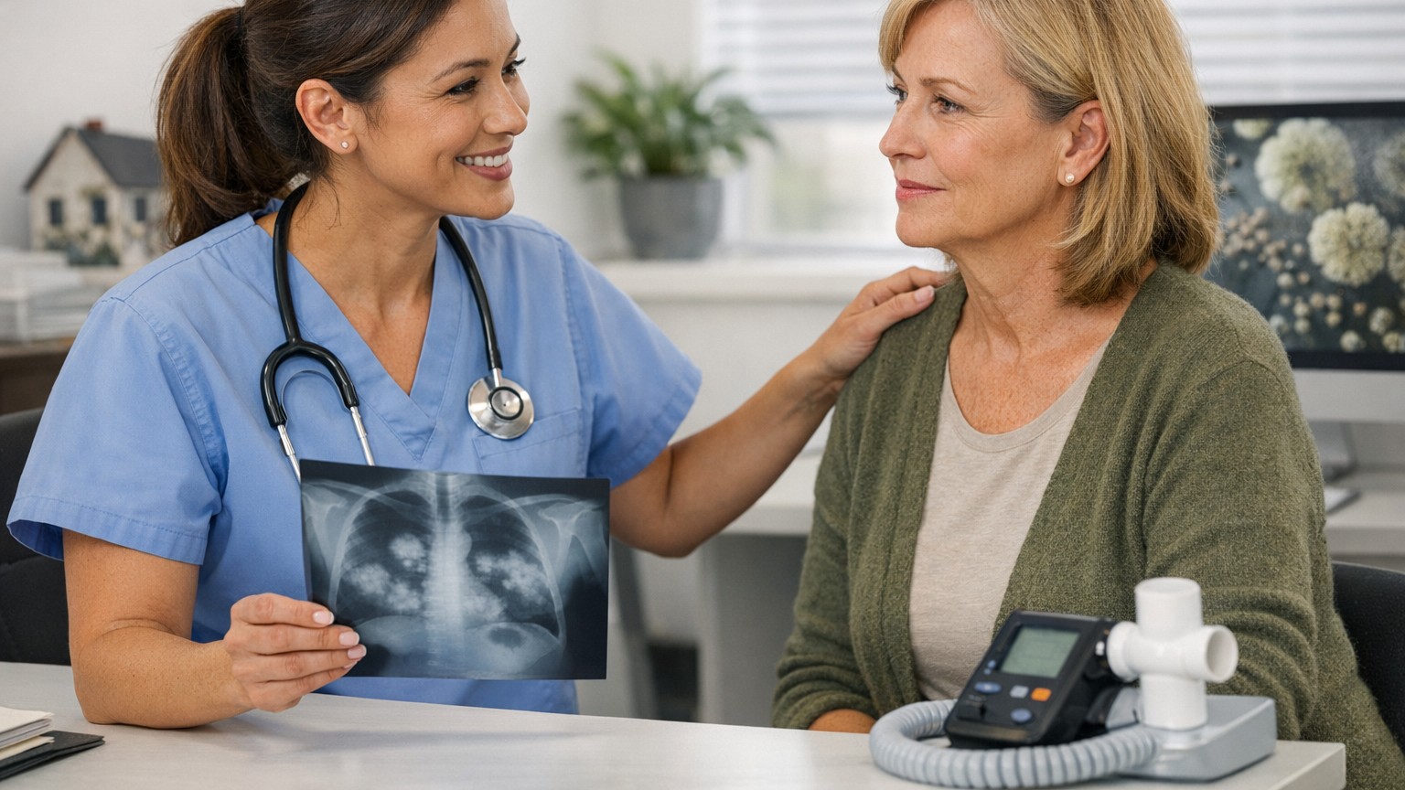 Person consulting with healthcare provider about respiratory symptoms