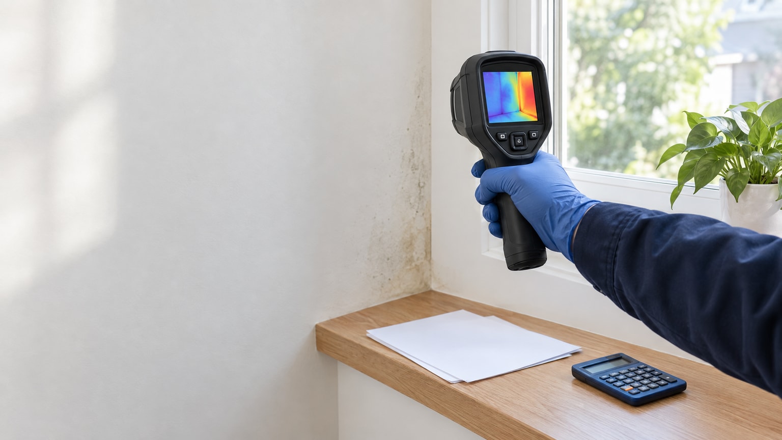 Professional mold inspector examining a wall