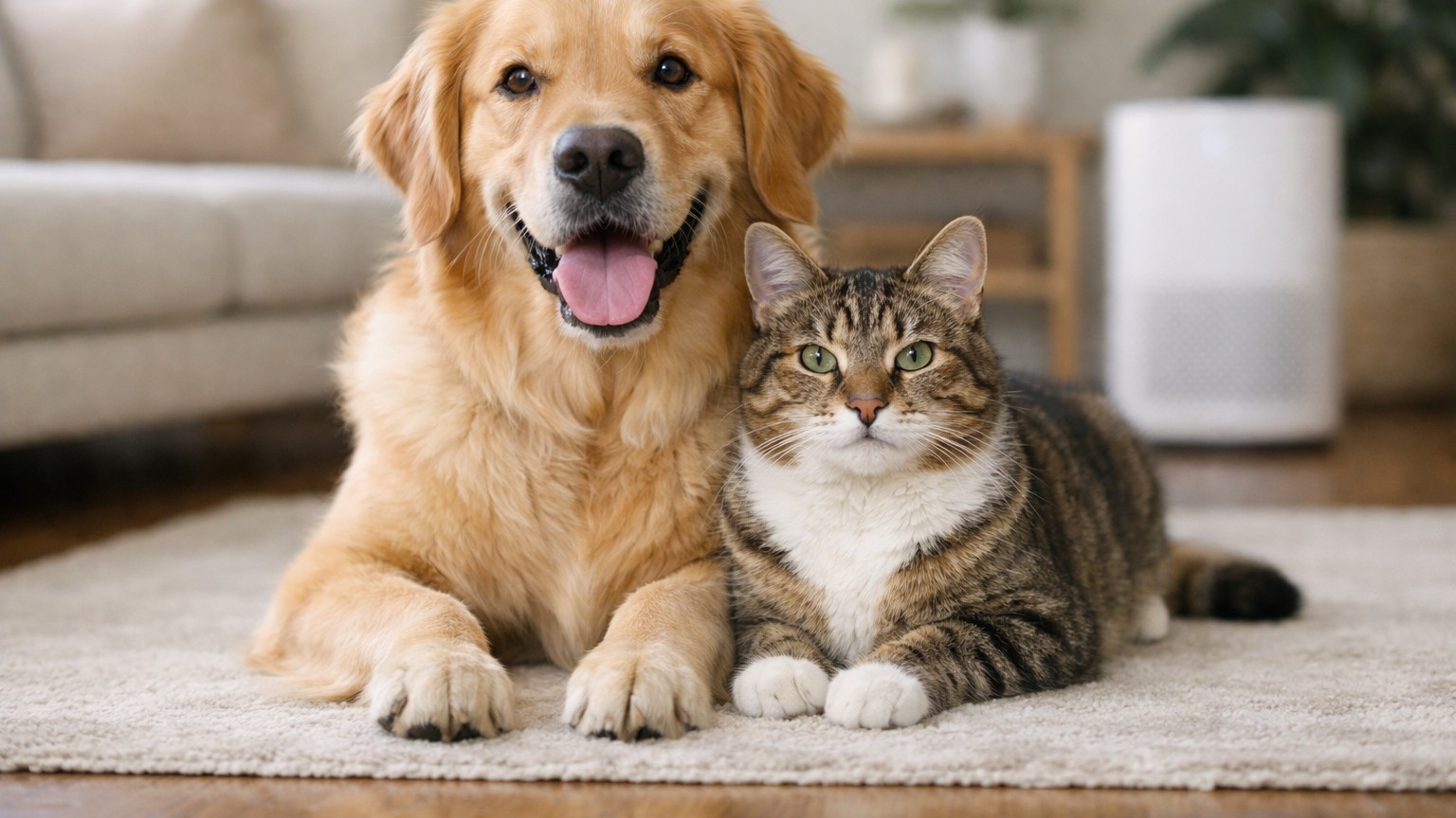 Dog and cat together in a home setting