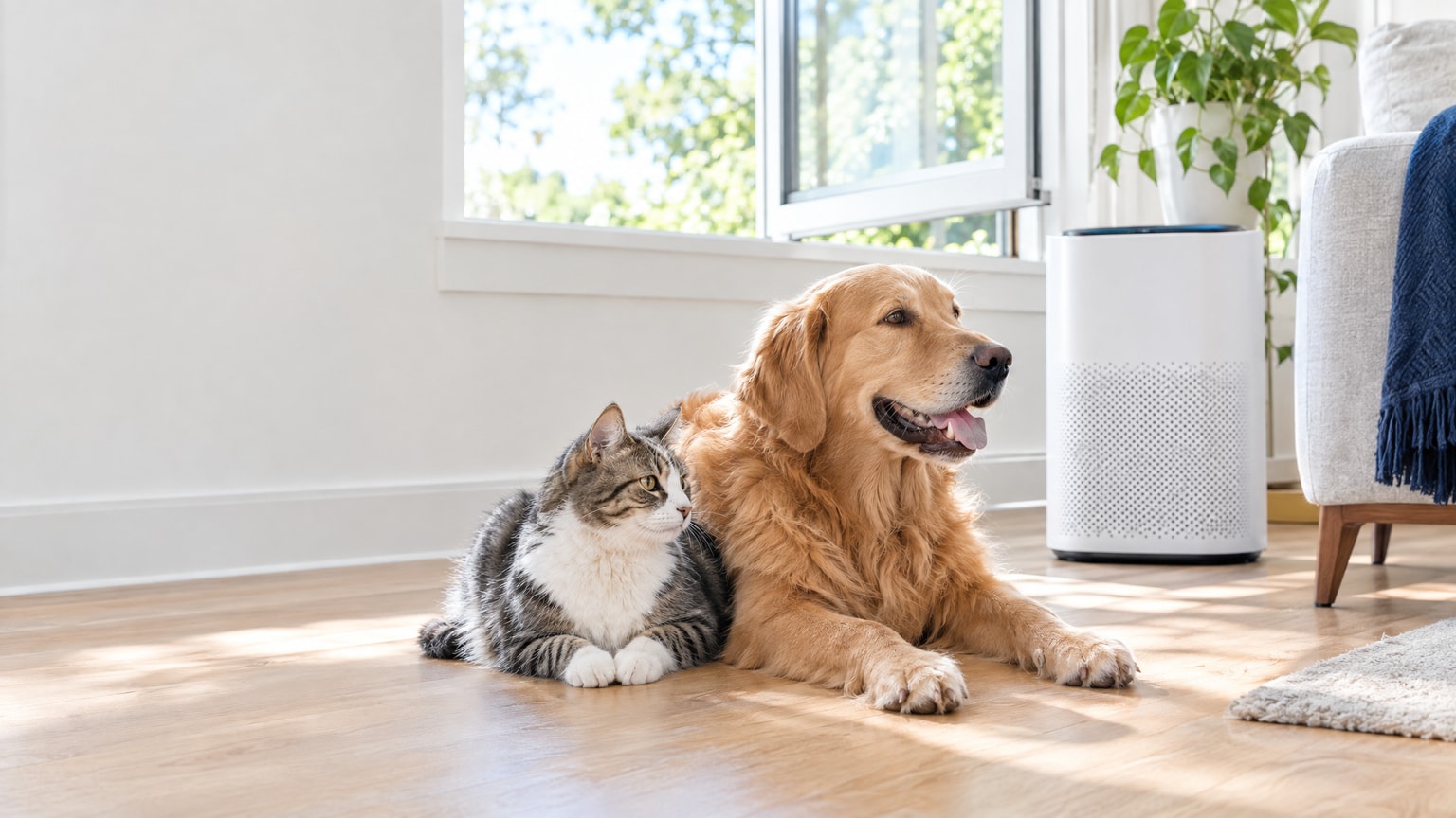 Dog and cat together in a home setting