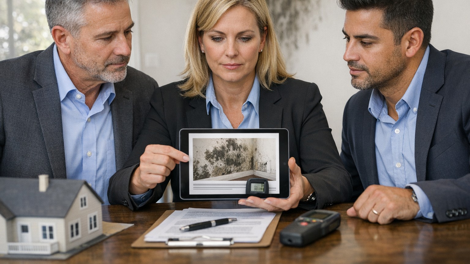 Real estate professionals discussing property