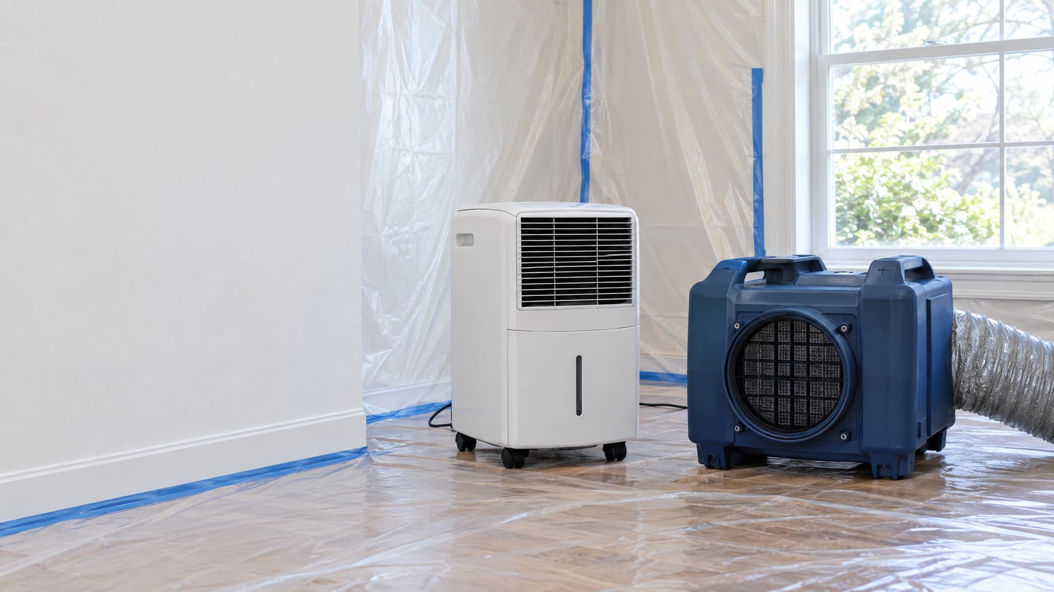 Professional mold remediation specialist in protective equipment