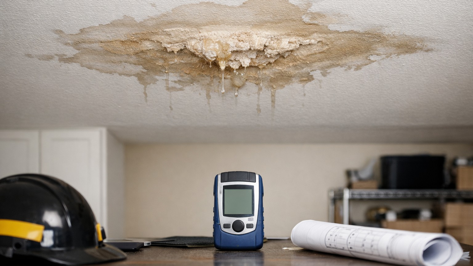 Water stains on ceiling from roof leak