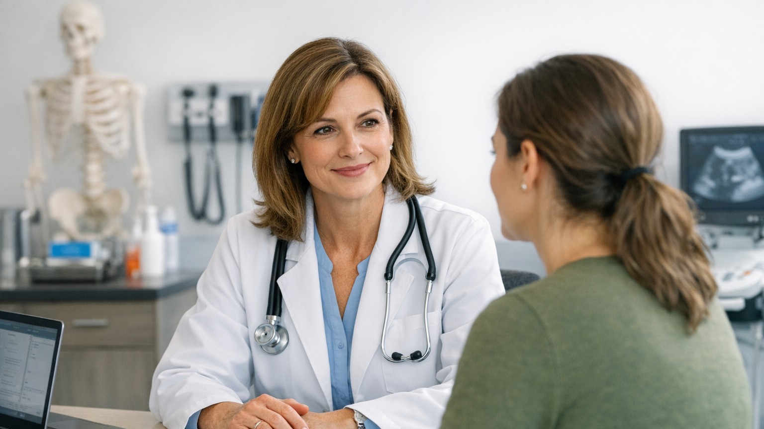 Patient consulting with doctor in medical office