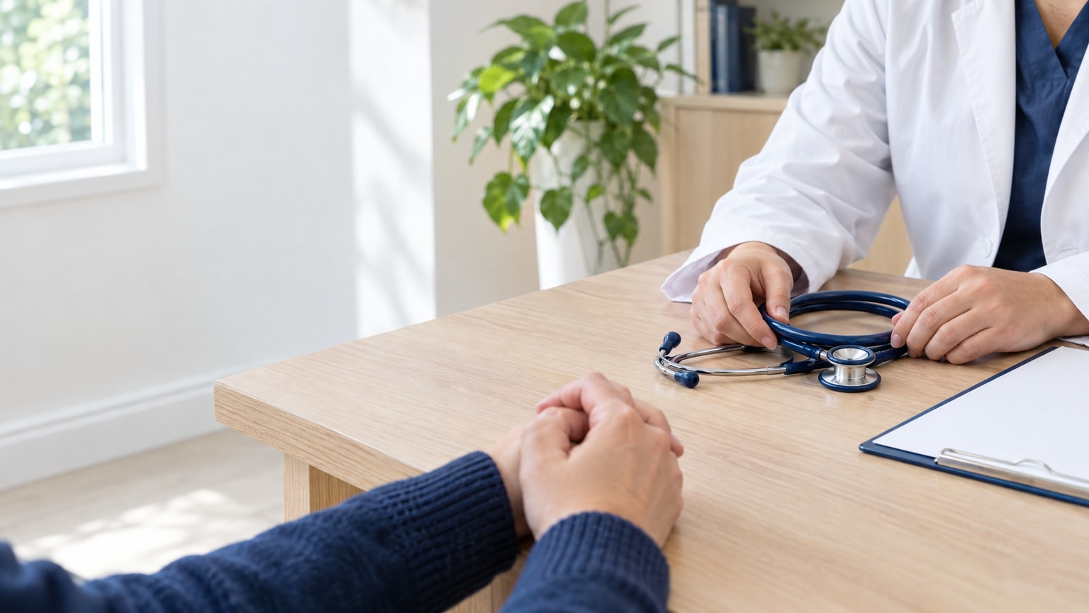 Patient consulting with doctor in medical office